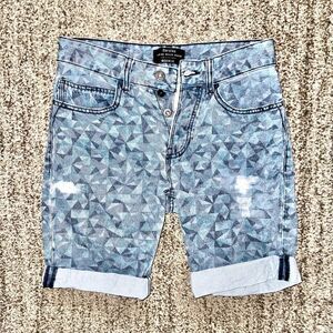 Bershka Women's Blue Denim Prism Graphic Blue Jean Shorts